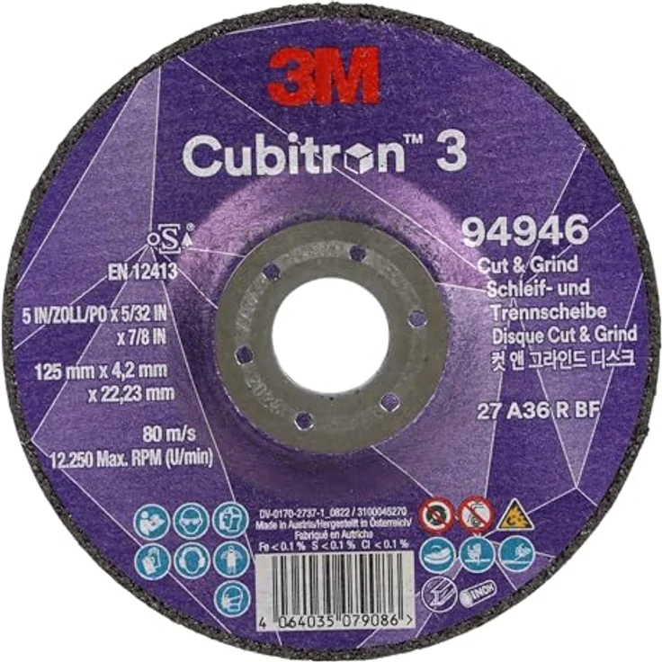 3M Cubitron 3 Cut and Grind Schruppscheibe, 94946, 36+, T27, 125 mm x 4,2 mm x 22,23 mm, EN, 10/Pack, 20 Stück/VE – Bild 1