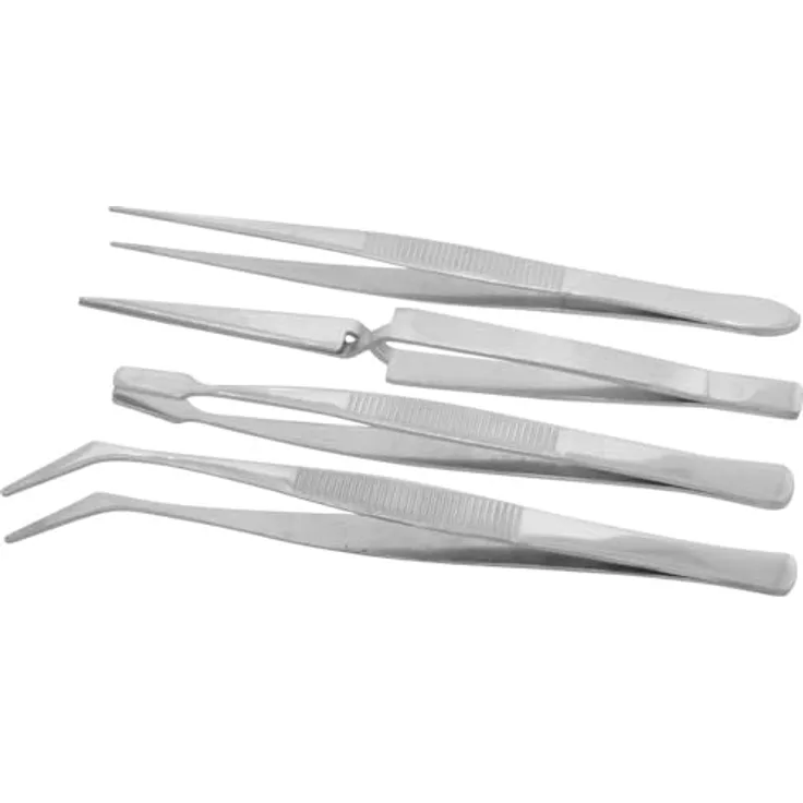 Donau Elektronik PZ54 Pinzetten-Set, 4-teilig, rostfrei, Längen 105-120 mm