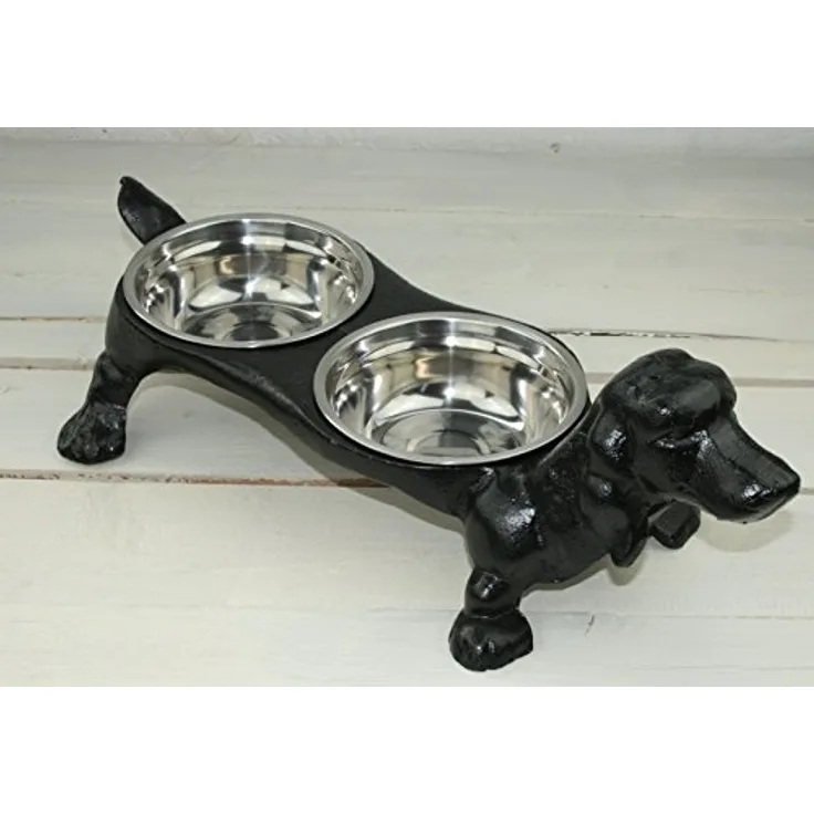 Moritz Doppel Hundenapf Gusseisen Fressnapf Napf Hund Futter, ca. 250 ml pro Napf, schwarz