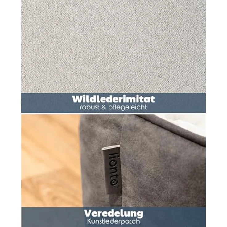lionto Tierkissen 2-in-1 Hundebett in Wildlederoptik, mit Wendekissen, dunkelgrau/grau, 60 cm x 50 cm – Bild 4