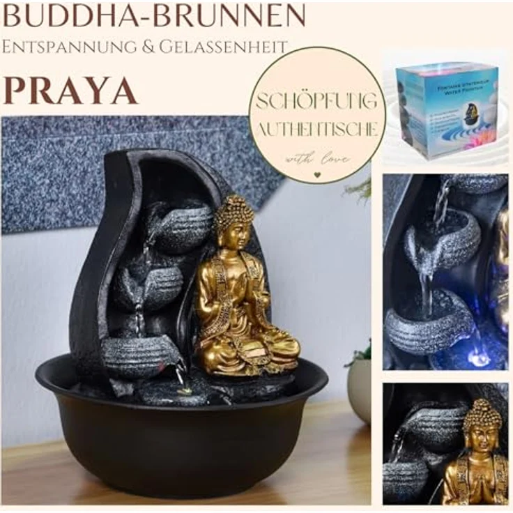 Zen Light Praya Zimmerbrunnen mit Pumpe und LED-Beleuchtung, Kunstharz, Einheitsgröße – Bild 3