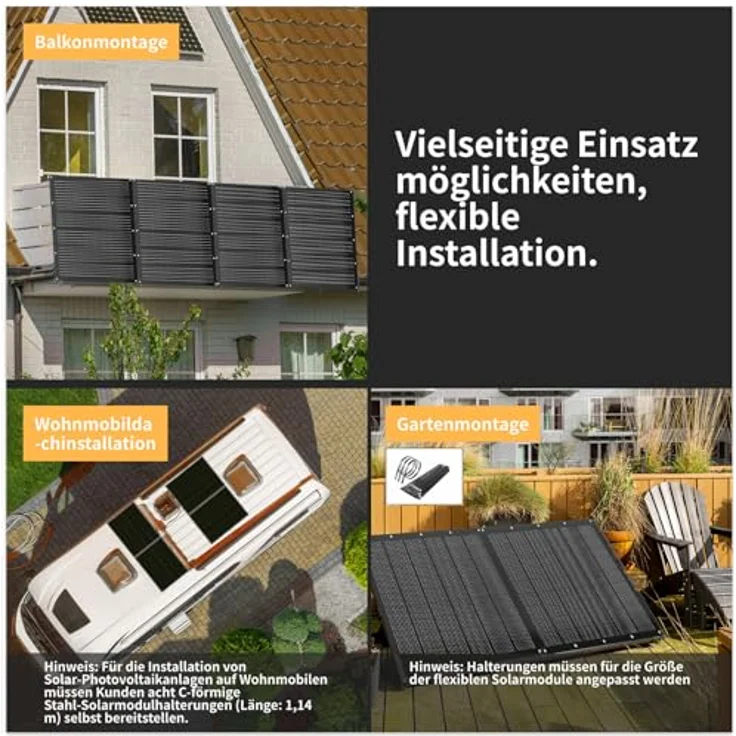 enjoy solar Balkonkraftwerk 800W_RC® MI2S-800D, Komplettset mit 4x200W flexiblen Solarmodulen, 5m AC Anschlusskabel, WLAN-Bluetooth Mikrowechselrichter und Edelstahlbander – Bild 3