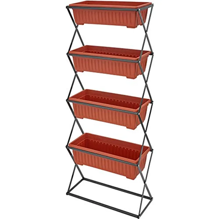 tectake 403445 Vertikalbeet mit 4 Blumenkästen, stabil und pflegeleicht, klappbar, Indoor und Outdoor, faltbares Hochbeet für Balkon, Garten und Terrasse, 52 x 21 x 127 cm, Grau