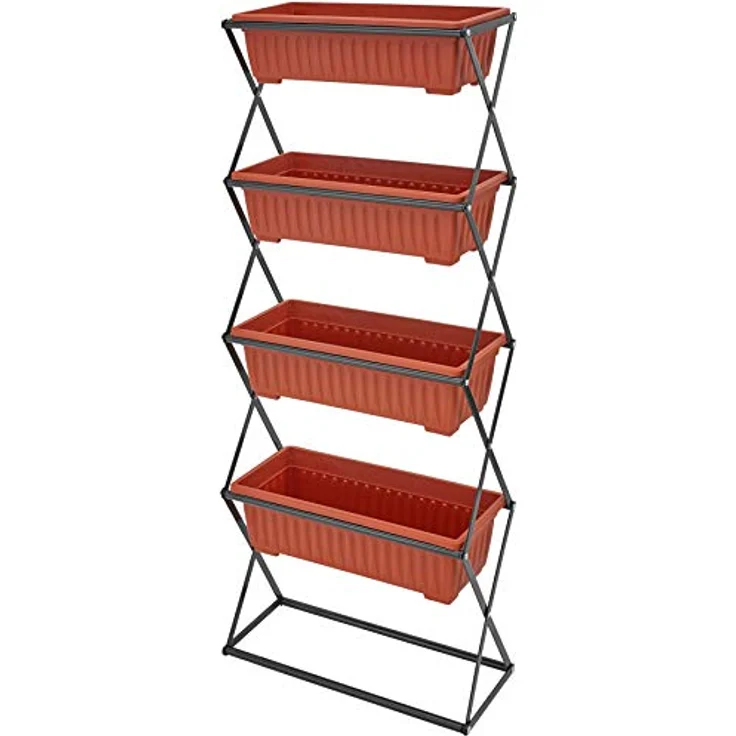 tectake 403445 Vertikalbeet mit 4 Blumenkästen, stabil und pflegeleicht, klappbar, Indoor und Outdoor, faltbares Hochbeet für Balkon, Garten und Terrasse, 52 x 21 x 127 cm, Grau – Bild 1