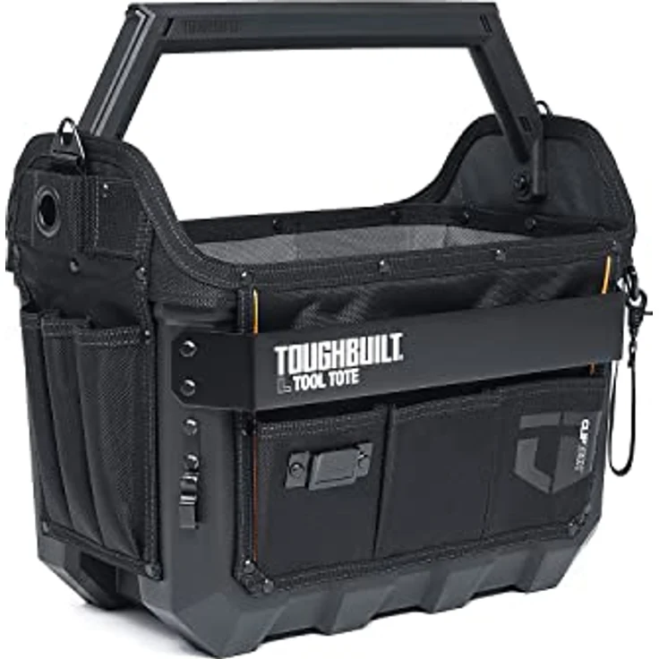 ToughBuilt Large Tool Tote, strapazierfähige Werkzeugtasche mit Hartschalenkonstruktion, wasserdichtem Boden und flexiblen Außentaschen – Bild 3