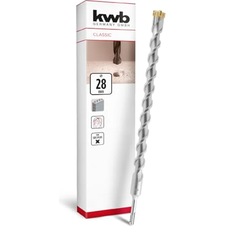 kwb SDS Plus Hammerbohrer Ø 28 mm x 460/400 mm, mit 4X-Hartmetall-Schneide für Beton und Mauerwerk – Bild 1