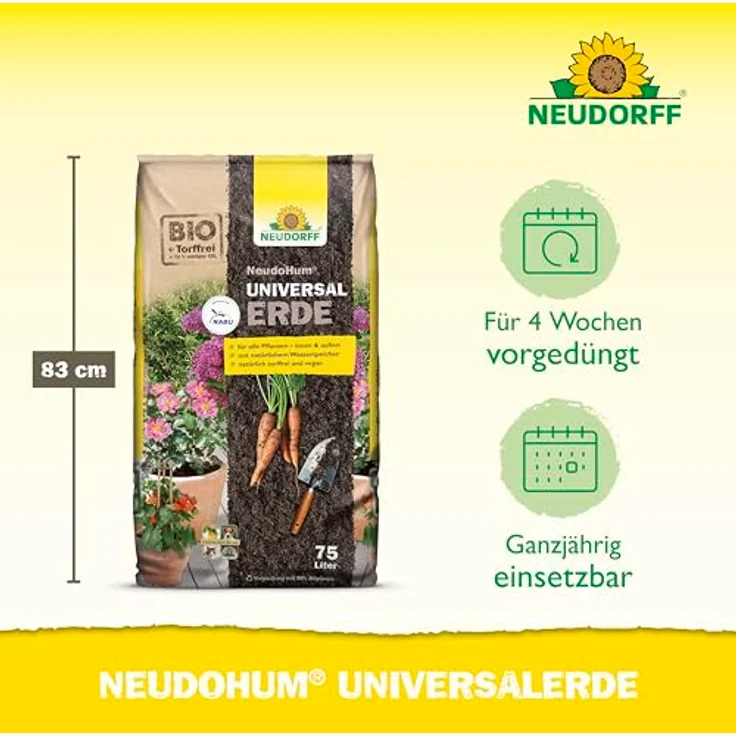 Neudorff NeudoHum Universalerde, torffreie Pflanzenerde mit organischem Dünger, 75 l – Bild 3