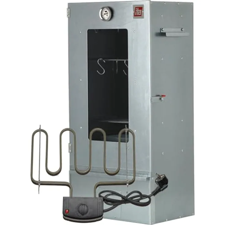 ITA Elektrischer Räucherofen 7000, Premium Räucherschrank mit Elektroheizung, legierter Stahl, Sichtfenster, Thermometer, für 6-7 kg Fleisch, Made in EU