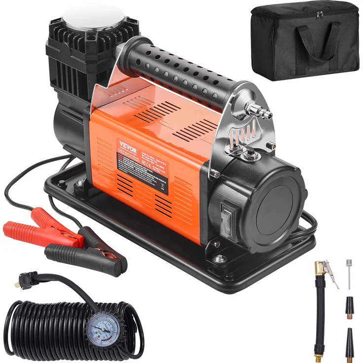 VEVOR tragbarer 12-V-Reifenfüller YD-127, 7,06 CFM Offroad-Luftpumpe mit 150 PSI, 26 Fuß Luftschlauch, Manometer, Tragetasche
