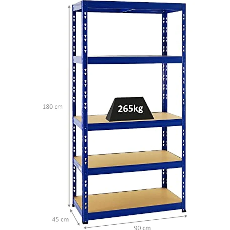 Proregal Schwerlastregal Tiger, 180 x 90 x 45 cm, 5 Böden, Traglast 265 kg pro Boden, Steckmontage, Blau – Bild 2