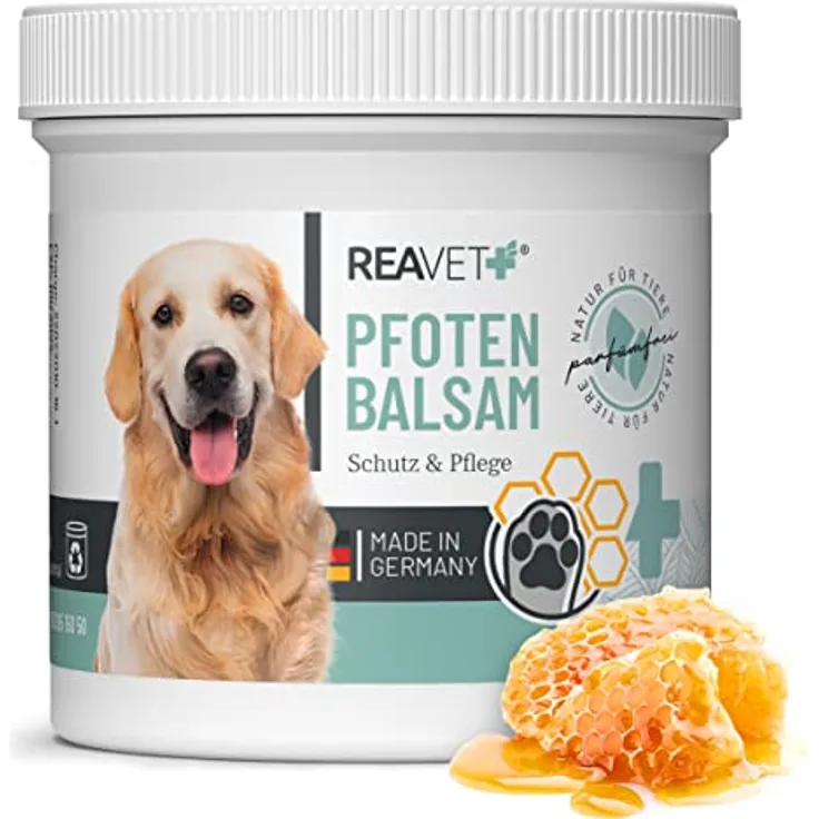 ReaVET Pfotenbalsam Hund 120ml für weiche Hundepfoten - Natürliche Hunde Pflege mit Sheabutter, Kokosöl & Bienenwachs - Pfotenpflege Katze, Pfotenschutz Creme - Zubehör Winter & Sommer