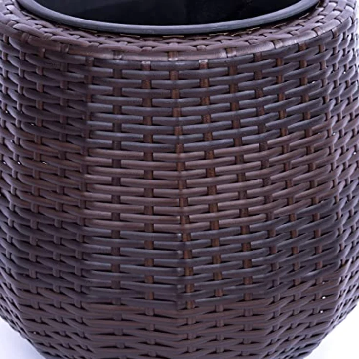 Elegant Einrichten Übertopf, runder Pflanzkübel aus coffee braunem Polyrattan mit Bewässerungssystem, 35x32 cm – Bild 8