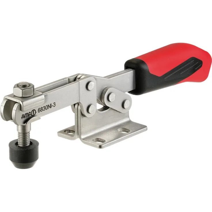 ELC Spannzwinge Waag.-Spanner 6830NI GR.3, rostfrei aus poliertem Edelstahl mit ergonomischem Handgriff in rot