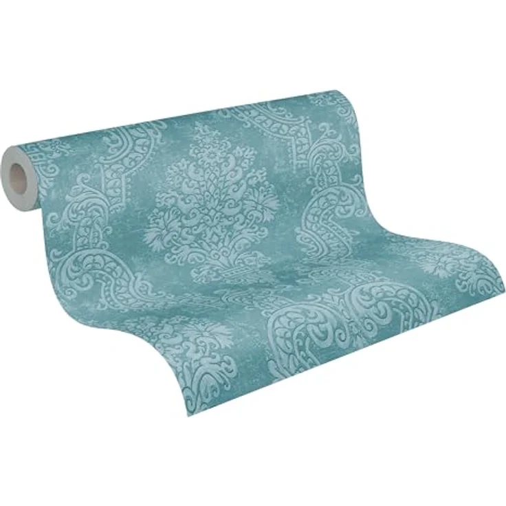 A.S. Création Pure Elegance Vliestapete, Barocktapete mit Ornamenten, 0,53 x 10,05 m, Blau-Türkis, waschbeständig, Made in Germany - 397654 – Bild 1