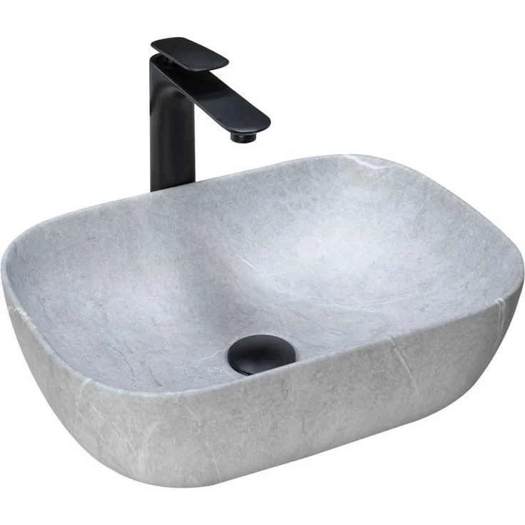 wohnwerk.idee Aufsatzwaschbecken Livia Beige Grey Stone, Naturstein Beton Stein Optik, einzigartiges Muster – Bild 1