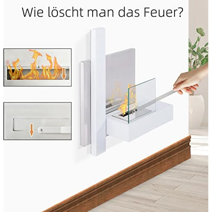 HOMCOM Ethanol-Kamin Bio-Ethanol-Brenner 0,9L 3 Std. Brenndauer mit Einer Klappe Zubehör für die Wandmontage kein Rauch Bauhaus-Design Rostfreier Stahl Weiß 75 x 22 x 63 cm – Bild 5