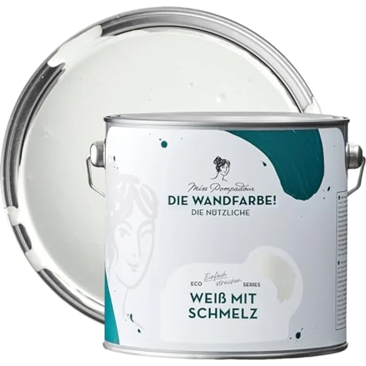 MissPompadour Wandfarbe Weiß mit Schmelz, abwaschbare, scheuerbeständige & hochdeckende Wandfarbe, 2,5 L, wasserbasiert – Bild 1