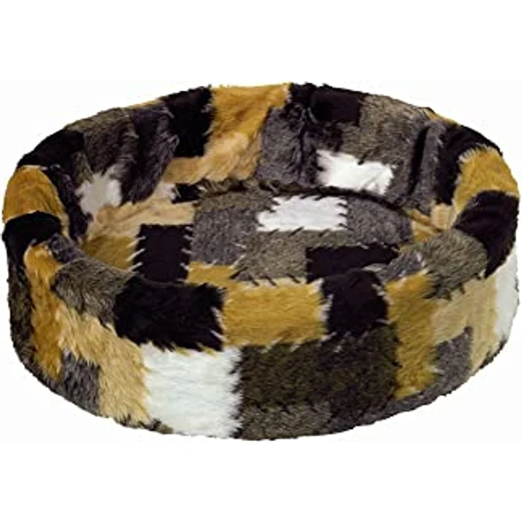Nobby Plüschbett, Hundebett + Katzenbett mit langhaarigem Plüschbezug, abnehmbar und waschbar, Patchwork-Muster, 70 cm – Bild 1
