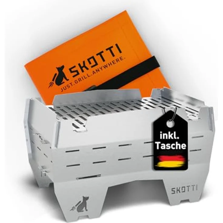 SKOTTI Grill Mini Holzkohlegrill Campinggrill faltbar mit Tasche, 304er Edelstahl, 1,9 kg, 24 cm x 16,5 cm, schickes SKOTTI Design – Bild 2