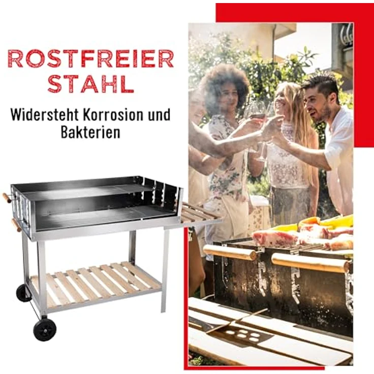 BBQ Holzkohlegrill Grillwagen aus Edelstahl 98 x 56 cm, Grillfläche 98 x 56 cm – Bild 11