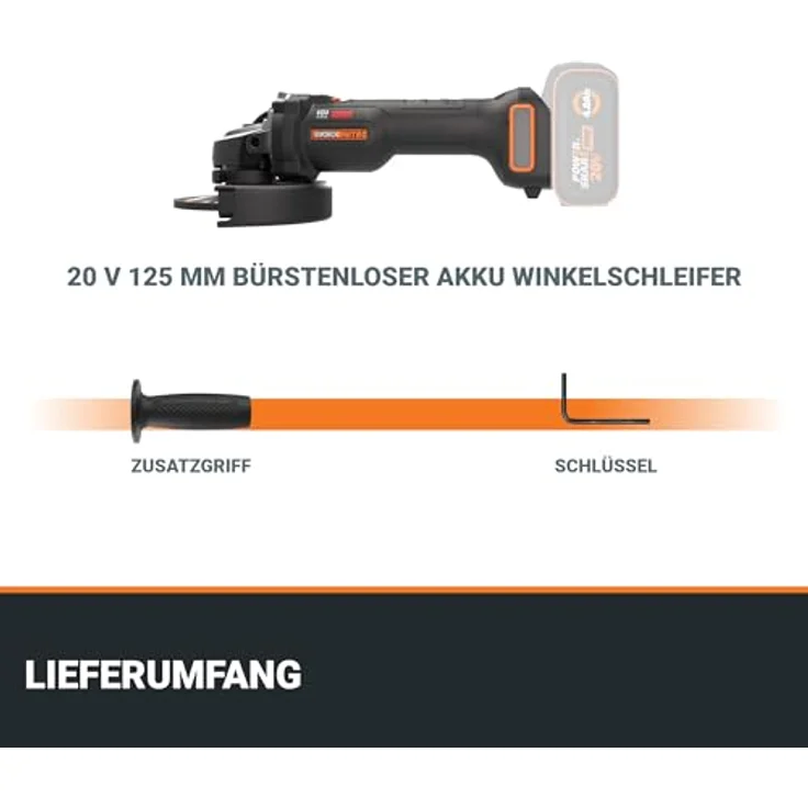 Worx Nitro WX814.9, Akku-Winkelschleifer 20 V Solo mit bürstenlosem Motor und 125 mm Scheibengröße – Bild 7