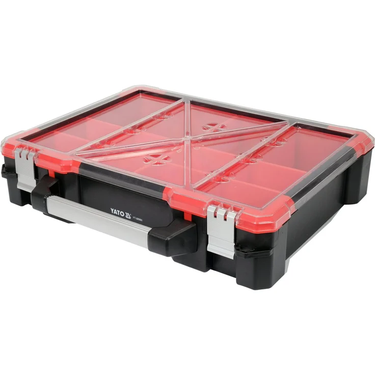 TRIZERATOP Werkzeugkoffer Organizer, 490x420x115mm, mit 12 Fächern (4 große, 8 kleine), Aluminium-Tragegriff