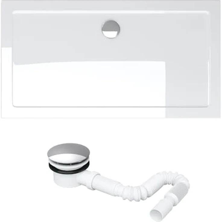 doporro Duschtasse Duschwanne Faro2, 75x90x4 cm, flach, Weiß, inkl. Ablaufgarnitur AL01, DIN-Anschlüsse, bodeneben montierbar, leicht zu reinigen – Bild 2