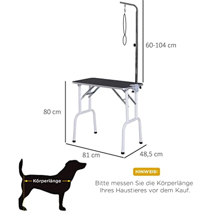 Pawhut Trimmtisch klappbar Tierpflegetisch Schertisch Pflegetisch für Hunde Katzen Metall Schwarz 81 x 48,5 x 80 cm – Bild 3