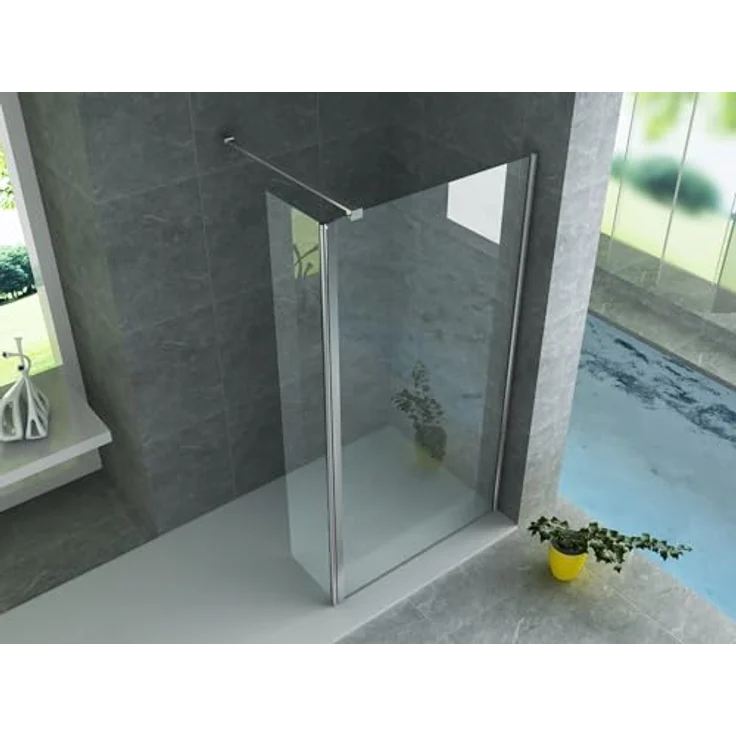 Belvit Duschwand BV-DW1-30, 200x30cm, 8mm ESG Glas mit Nanobeschichtung, umkehrbar, silberner Aluminiumrahmen – Bild 2