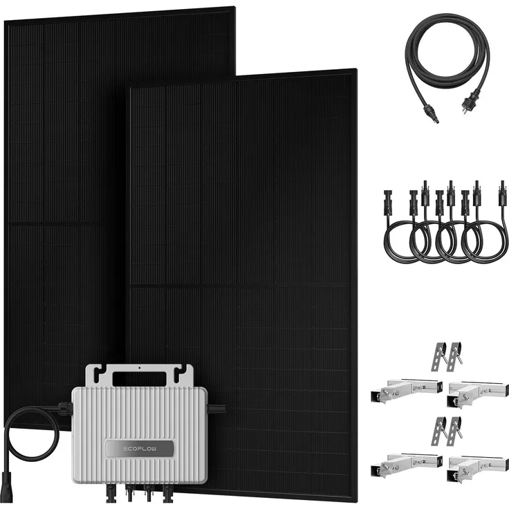 Powerness Balkonkraftwerk 1000W, Komplettset mit bifazialen Glas-Glas Modulen, EcoFlow 800W Mikro-Wechselrichter und Balkon-Halterung (Silber)