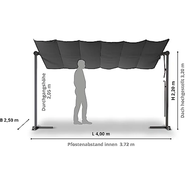 Leco Standmarkise "WAVED" 4 x 2,5 x 2,20 m, faltbarer Sonnenschutz aus rostfreiem Aluminium mit verstellbarem Dach – Bild 7