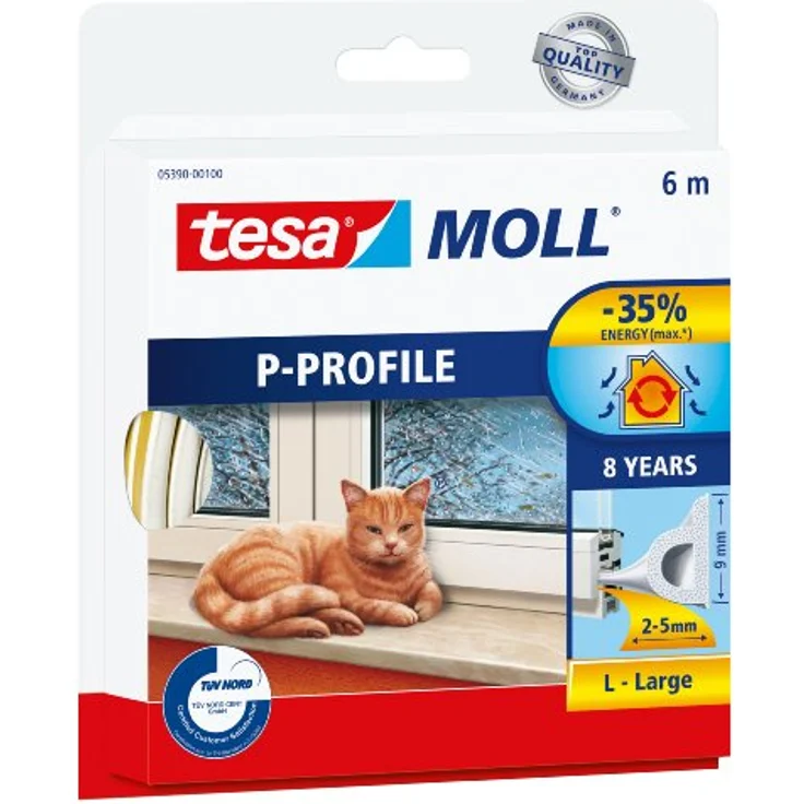 tesa 05390 – 00110 – 00 Gummidichtung für Fenster und Türen, P-Profil, White, Farbe weiß – Bild 2