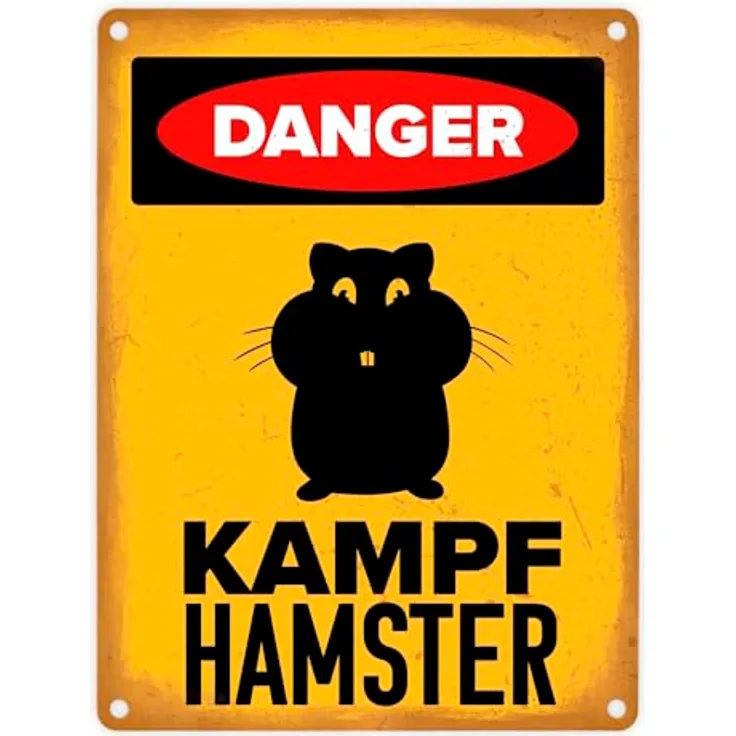 speecheese Danger Kampf Hamster Metallschild in 15x20 cm mit Hamster Silhouette Aluminium Blechschild für Hamsterhalter Lustige Warnung vor dem Hamster
