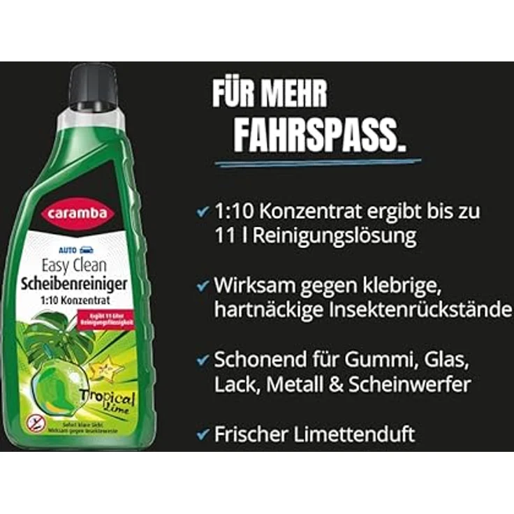 Caramba Easy Clean Scheibenreiniger Konzentrat 1:10, Glasreiniger für Windschutz- und Heckscheibe, 1 l mit frischem Limettenduft, für PKWs bis 0 °C geeignet – Bild 4