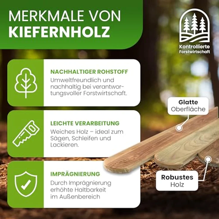 Gartenpirat Holzpaket für Gartenzaun Typ A, Lattenzaun 180 cm x 60 cm, Kiefer imprägniert, inkl. Schrauben – Bild 2