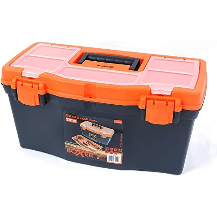 BOXER® Werkzeugkasten leer, 20" (50x26x24 cm), Kunststoff mit Sortimentsfach & Einsatz, robuste Toolbox in Schwarz/Orange – Bild 3