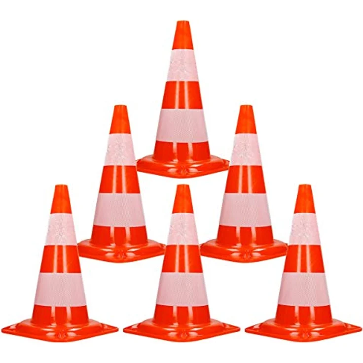 ECD Germany Verkehrskegel Pylone 47 cm, orange-weiß, 6 Stück, reflektierend, stapelbar, robust für Außen- und Inneneinsatz – Bild 1