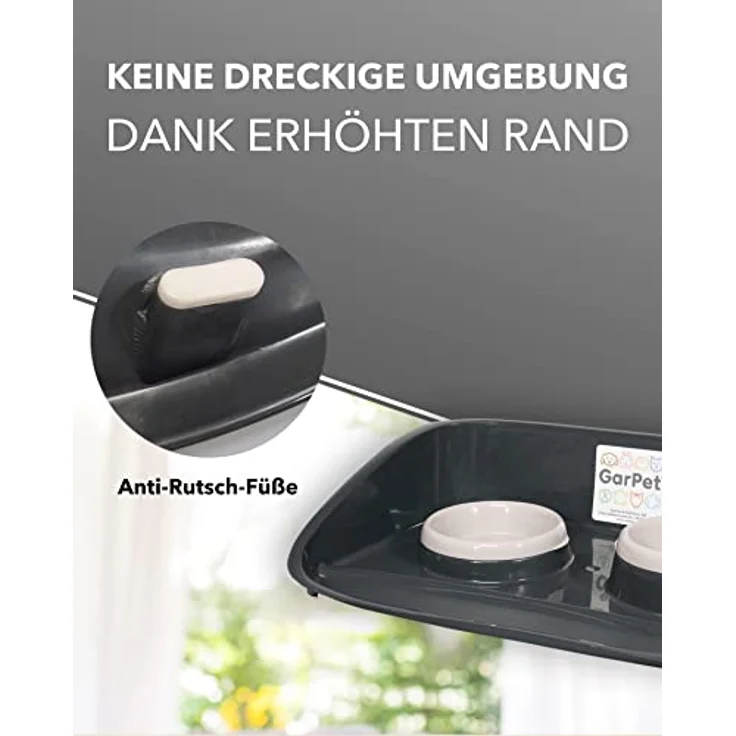 Futterstation Hund 2 Näpfe Futterbar mit erhöhter Rückwand Spritzschutz rutschfeste Hundebar Futternapf Wassernapf Unterlage Matte Hunde Katzen – Bild 3