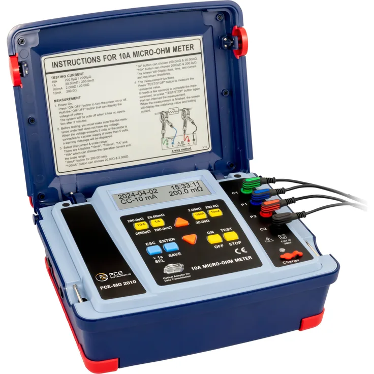PCE Instruments Spannungsprüfer PCE Instruments Mikroohmmeter PCE-MO 2010, 4-Leiter-Messmethode, LC-Display, interner Speicher, RS232 Schnittstelle