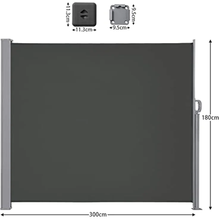 LARMNEE Seitenmarkise mit Stahl-Kasten, 180 x 300 cm, rostbeständig, UV-Schutz, blickdicht, Dunkelgrau EGY183TBP02 – Bild 2