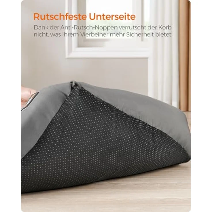 Feandrea Hundebett, Hundekorb mit Wendekissen, 70 x 55 x 21 cm, grau, tiergerechte Materialien, erhöhte Ränder, hypoallergene Füllung – Bild 5