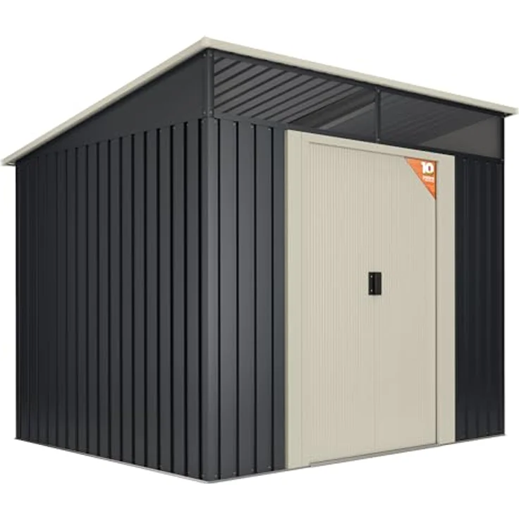 Okoru Global S.L.U. Wasabi Metall Gerätehaus 4,6 m² in Anthrazitgrau/Sandbeige mit Doppelschiebetür, Fenster und Flachdach – Bild 7