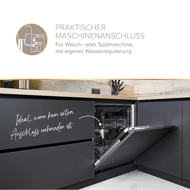 Lenz KELA Küchenarmatur, mit praktischem Maschinenanschluss für Spül- und Waschmaschine, Chrom – Bild 3