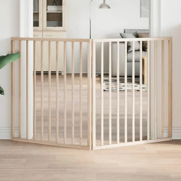vidaXL Hundetor 3-TLG., Hundegitter Faltbar Pflegeleicht, Schutzgitter für Wohnzimmer Küche Treppe, Haustiertor Türschutzgitter, Pappelholz – Bild 2