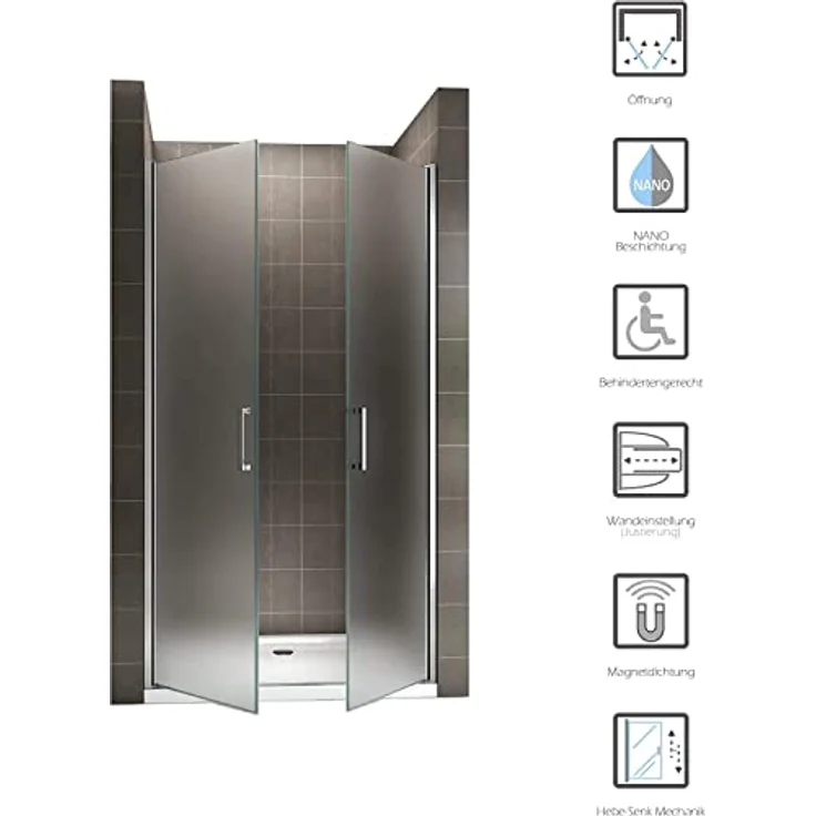 i-flair Duschtür 89-92 cm, 185 cm Höhe, satiniertes 6 mm Sicherheitsglas, mit Edelstahlgriffen und Nano-Beschichtung – Bild 2