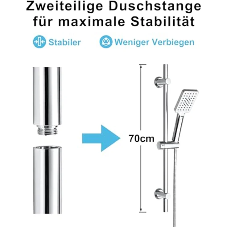 Görbach Duschstange mit Handbrause, 70 cm Edelstahl, Chrom, höhenverstellbare Handbrausehalterung, flexibles Montagesystem – Bild 5