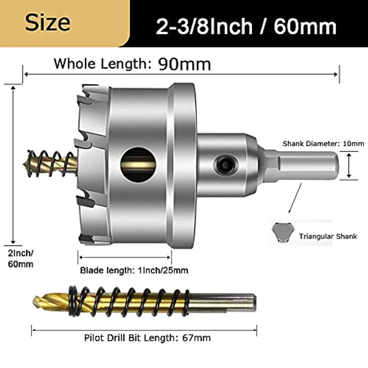 ASNOMY 60mm TCT Lochsäge Hartmetall-Bohrer, präziser Metallbohrer für Edelstahl, Eisen, Holz und Kunststoff, schnittstark und langlebig – Bild 4