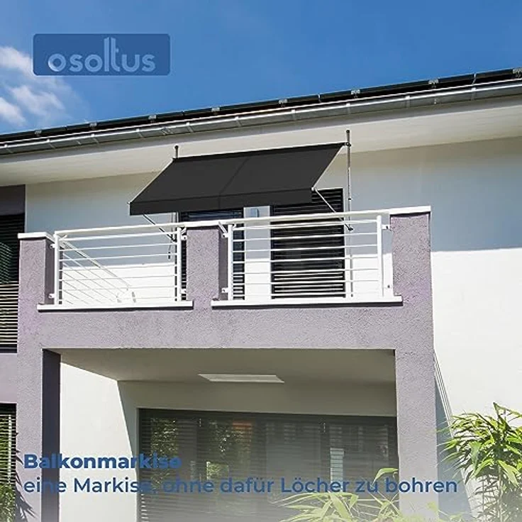 osoltus Klemmmarkise, Balkonmarkise, höhenverstellbar, mit Handkurbel, Sonnenschutz, für Balkon, Terrasse, Garten (250cm, Anthrazit) – Bild 2