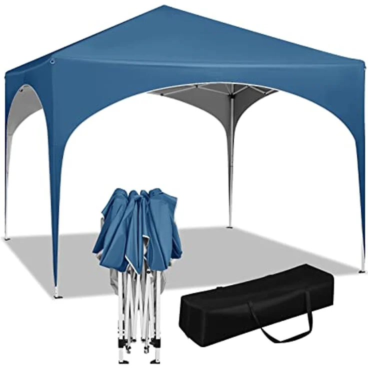 WOLTU Pavillon Pop-Up wasserdichter Faltpavillon Sonnenschutz Event Gazebo Gartenpavillon auf Terrasse Camping Festival mit Halbmonddach Pagodenzelt des Halbkreises aus Oxford Metallrahmen 3x3m Blau – Bild 1