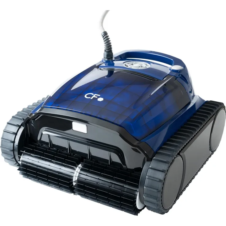 CF Elektrischer Poolroboter CF 600, vollautomatisch mit Fernsteuerung bis zu 200m², Profinavigationssystem, App-Steuerung, 18m Kabellänge, PVC-Bürsten, 15m³/h Ansaugleistung and 180µ Filterkorb-Technologie